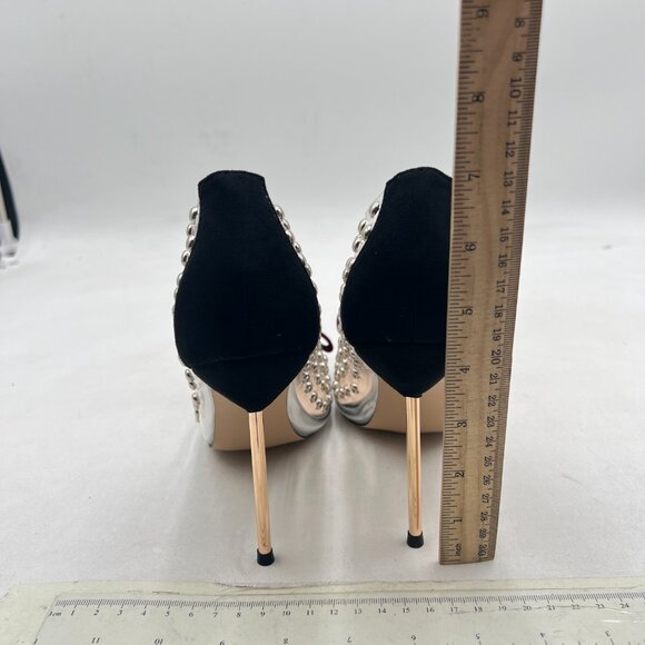 FSJ Black Studded Pointed Toe Transparent Pump High Heel Shoes with Cute Bowknot - Picture 5 of 8